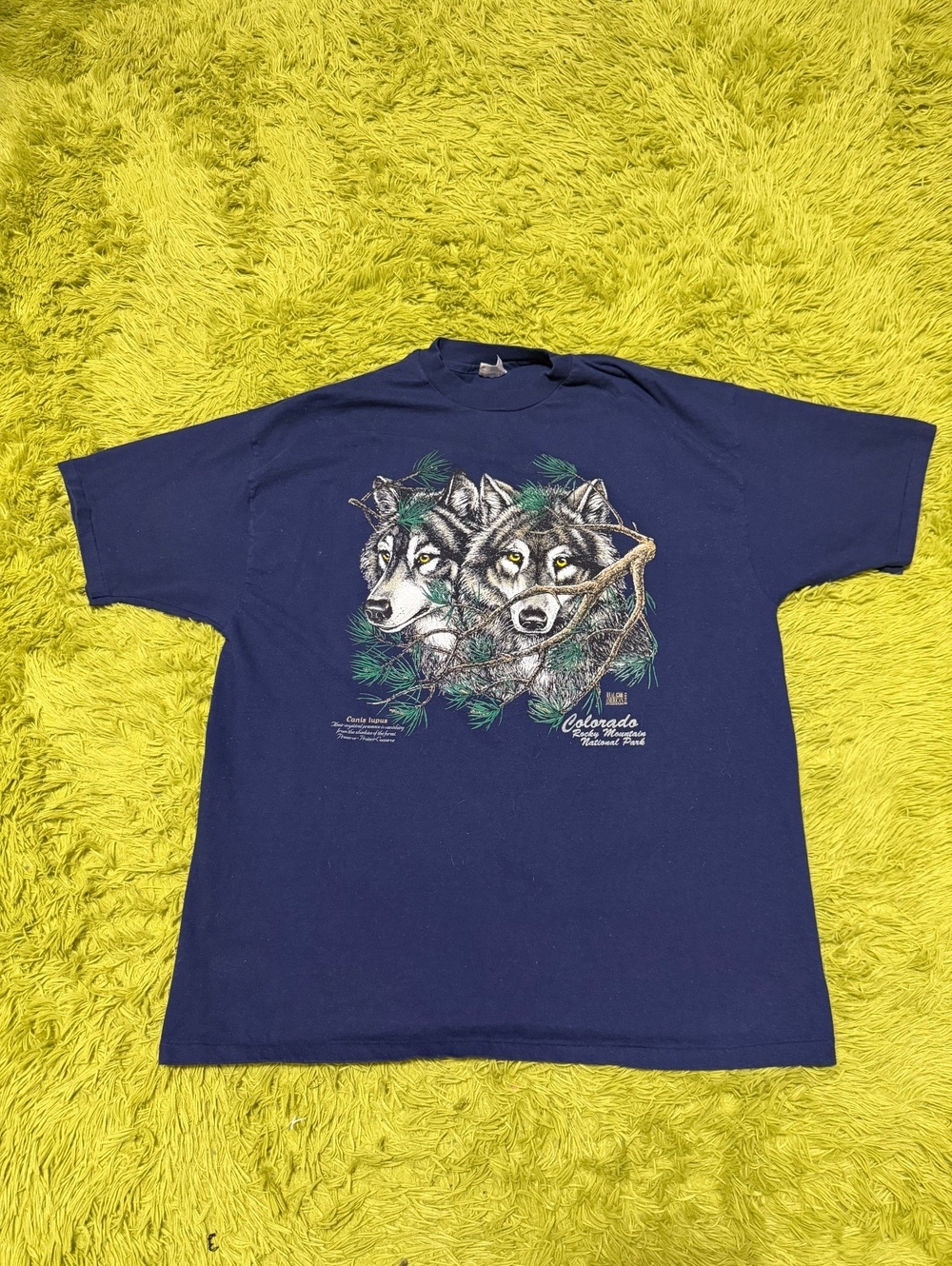 Vintage 90s Colorado Wolf Nature Granola Graphic T-shirt Size 2XL Navy